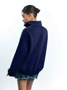 Maija Women Solid Color Patchwork Front Zip Long Sleeve Casual Hoodie,Festival Festival - Royal Blue - View 3