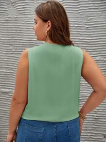 SHEIN LUNE Plus Size Casual Solid Color Sleeveless Shirt - Mint Green - View 2