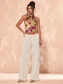 SHEIN BAE 女士扎染镂空性感挂脖衬衫