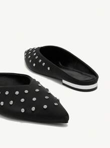 CUCCOO CHICEST Women's Pointy Toe Rhinestone Embellished Backless Flat Sandals, Versatile Fashion - Black - View 6