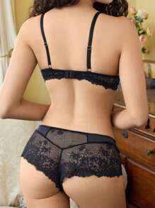 Charlaine French Style Lightweight Wireless Triangle Cup Lingerie Bra Set - Black - View 2
