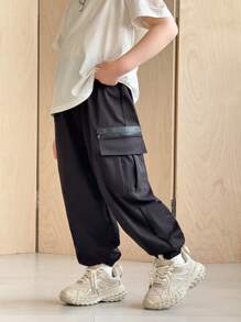 SHEIN 2 件/套年轻男孩休闲宽松纯色工装裤，带口袋，2 种不同款式，春夏，适合日常休闲、运动、户外、学校、派对、活动、拍照