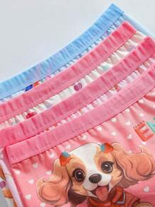 SHEIN 4pcs/Set Young Girl Cute Cartoon Puppy Full Print Elastic Waistband Girl Briefs