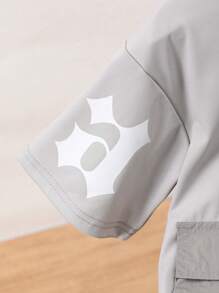 SHEIN 2pcs Young Boy Casual Loose T-Shirt + Khaki Pants Set - Grey - View 8