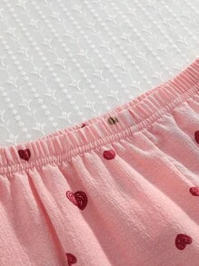 Young Girls' Ruffle Collar Comfy Textured Heart Print Long Sleeve Pajama Set - Pink - View 5