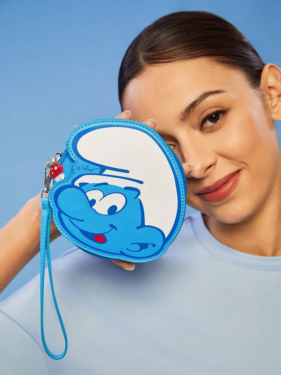SHEIN X The Smurfs 时尚可爱卡通图案零钱包 - 藍色 - 查看 1