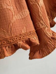 Soleia 女士度假柳枝纹理面料荷叶边 V 领喇叭袖衬衫和荷叶边下摆 A 字裙 2 件套，适合嬉皮士、音乐节、派对 - 彩色 - 查看 6