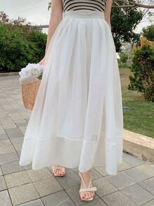 DAZY 1 chiếc váy xòe rộng cạp cao phối lưới màu trơn cho nữ - trắng - Xem 5