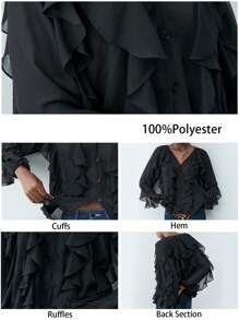 Maija Áo sơ mi ren nhiều lớp màu đen thanh lịch hiện đại mùa xuân và mùa hè mới dành cho nữ, tuyệt đẹp hàng ngày, giản dị, lãng mạn, kỳ nghỉ, thích hợp cho các buổi tiệc ngoài trời, khách dự tiệc cưới, phong cách quý tộc cổ điển, ngày lễ tình nhân, trang phục nữ thập niên 90, lễ hội âm nhạc Bohemian - màu đen - Xem 3