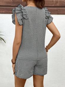 SHEIN Set de 2 piezas de Top casual de cuello en V a cuadros y shorts para maternidad