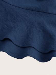 SHEIN Elaquor Quần short màu trơn cỡ lớn có viền xếp nếp kiểu Pháp - Màu xanh hải quân - Xem 10