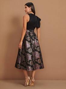 Modelyn Exaggerate Ruffle Trim Jacquard Combo Dress - Multicolor - View 2