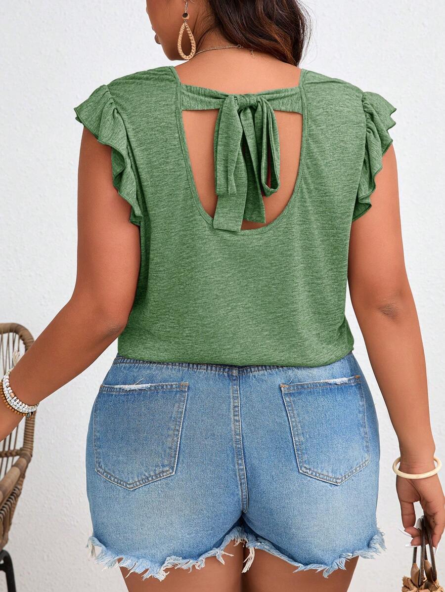 SHEIN Frenchy 大码女款条纹后背扭纹细节盖袖 T 恤