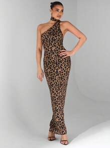 Glamine 性感不对称露背豹纹连衣裙、节日派对狂欢节连衣裙、生日连衣裙、浪漫约会晚礼服、化妆舞会连衣裙、复活节连衣裙、街头风格连衣裙、毕业礼服 - 彩色 - 查看 1