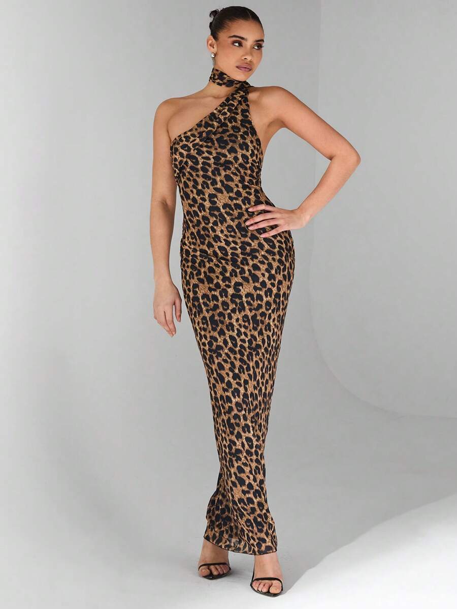 Glamine 性感不对称露背豹纹连衣裙、节日派对狂欢节连衣裙、生日连衣裙、浪漫约会晚礼服、化妆舞会连衣裙、复活节连衣裙、街头风格连衣裙、毕业礼服 - 彩色 - 查看 1