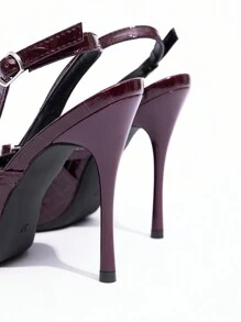 CUCCOO SZL Women's Butterfly Decor Lolita Style High Heels, Back Strap, Burgundy Color, Work Office Wear - Burgundy - View 4