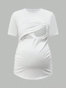 SHEIN 3pcs Maternity Striped Short Sleeve T-Shirt Set, Summer - Black and White - View 14