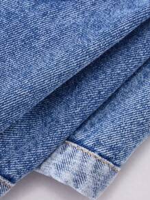 Tween Girl All-Match Heart Embroidery Washed Denim Shorts, Comfortable Casual Versatile New Style Essential For Spring & Summer 2025, Suitable For Daily Wear, School, Campus, College - Medium Wash - View 3