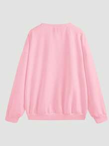 Flirla Halloween Jesus Praise Letter Sequin Red & Green Print Plus Size Crew Neck Sweatshirt - Pink - View 4