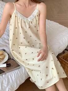 DAZY 女式可爱熊印花全身印花带装饰肩带睡袍睡衣