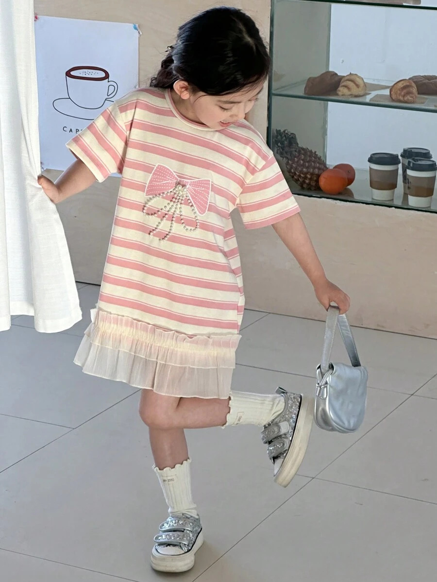 Dazy Kids Vestido casual a rayas para niña joven - Rosa - Ver 1