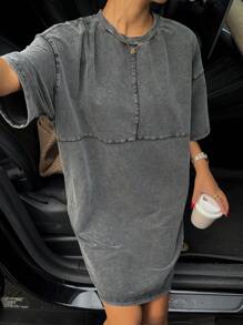 Muchica 破洞扎染宽松迷你 T 恤连衣裙