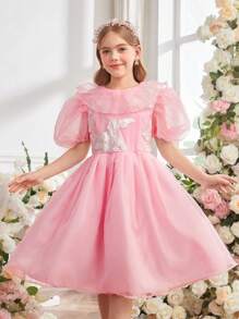 Váy công chúa organza hoa thanh lịch cho bé gái tuổi mới lớn - Hồng - Xem 1