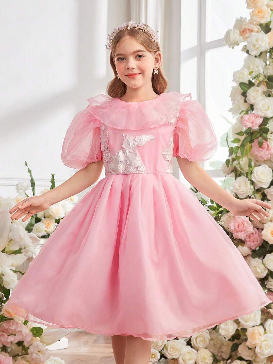 Váy công chúa organza hoa thanh lịch cho bé gái tuổi mới lớn - Hồng - Xem 1