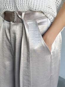 FRIFUL 女士香槟色腰带正装裤，办公室/通勤时尚，春秋季 - 香檳色 - 查看 1