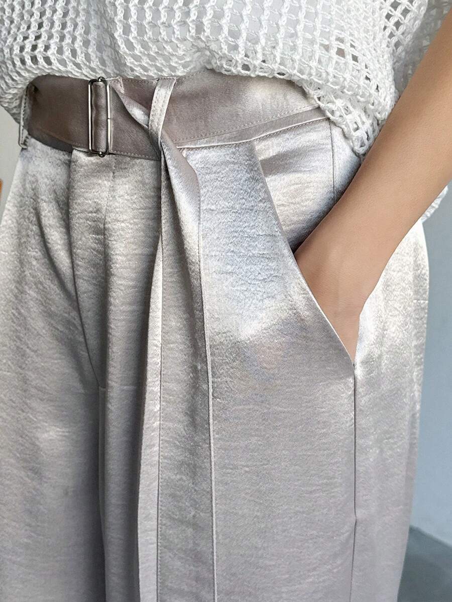 FRIFUL 女士香槟色腰带正装裤，办公室/通勤时尚，春秋季 - 香檳色 - 查看 1