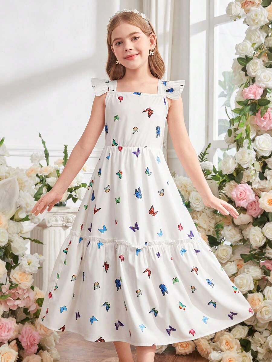 Vestido de vacaciones para niñas preadolescentes con estampado de mariposas de colores - Multicolor - Ver 1