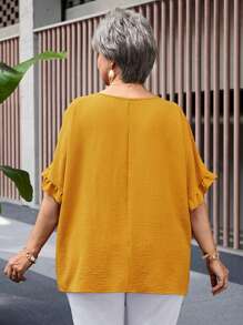 EMERY ROSE Plus Size Summer Yellow V-Neck Short Sleeve Ruched Boho Shirts Women,Summer Outfits For Women,Vacation Outfits Woman,Summer Shirts,Casual Everyday Wear,St Patrick Day Shirt - Yellow - View 2