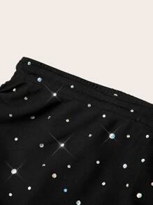 SHEIN EZwear 女式黑色网眼松紧腰褶皱迷你裙 - 黑色 - 查看 3