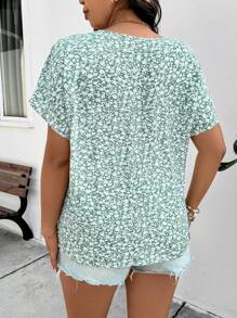 SHEIN Frenchy 大码休闲度假贝壳边饰蝙蝠袖宽松套头衫 - 綠色 - 查看 2