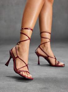 CUCCOO SZL Women's Fashionable Lace-Up Square Toe High Heel Sandals, Summer Spring Shoes Spring Break Easter Prom Heels