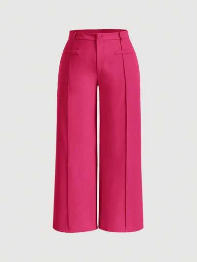 SHEIN MOD Plus Size Women's Solid Color Wide Leg Toothpick Stripe Casual Pants