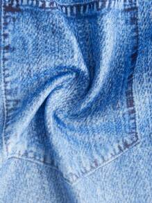 SHEIN 少女蝴蝶印花短袖上衣和牛仔效果喇叭裤两件套 - 白色 - 查看 6