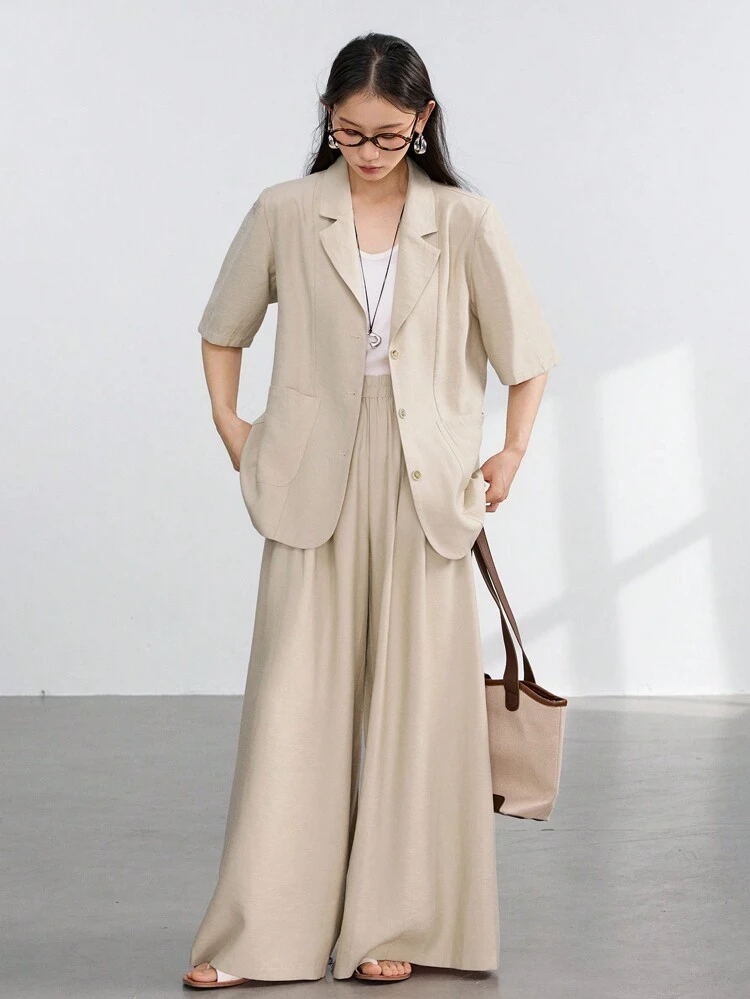 2pcs/Set Women Business Casual Wide Leg Pants And Suit Jacket Work Women Clothes