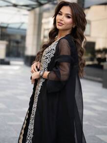Al Najma Customized Sequins Embroidery Traditional Arabic Luxury Ladies Maxi Dress Set