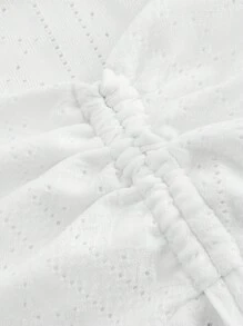 SHEIN MOD Heart Neckline, Puff Sleeve, Cinched Waist, Ruffle Hem, Textured Fabric White T-Shirt, Boho,Concert ,Graduation ,Romantic ,Summer ,Tropical  , Elegant,Vacation ,Flowy ,Ruffle ,Square Neck ,Coquette Outfits Women Top - White - View 3