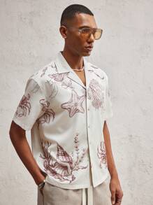 AKNOTIC Party Men's Woven Loose Batwing Pattern Graphic Tee, Suitable For Summer - Khaki - View 4