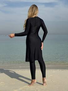 Swim Shayni 女士优雅度假连体黑色保守泳衣，适合夏季海滩 - 黑色 - 查看 2