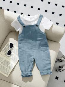 Casual Solid Color Cotton Overalls For Baby Boy And Baby Girl, Versatile Design, Spring/Summer