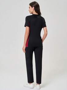 TaskEZ 2pcs Contrast Color Scrub Top And Pants Scrub Uniform Set - Multicolor - View 6