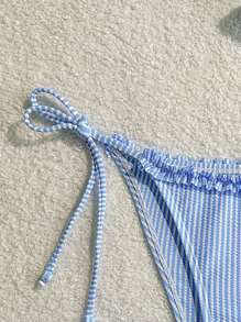 SHEIN Swim Women's Simple Casual Daily Striped Tie Side Bikini Swimwear Bottom, For Summer Beach Vacation - Blue and White - View 4