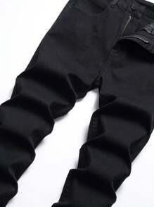 Chillumni Men's Casual Solid Color Skinny Jeans - Black - View 5