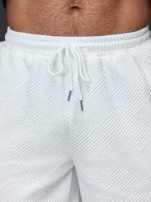 Manfinity Homme Men's Casual Everyday Style, INS Matching Items: Classic Best-Selling Fashion Casual White Geometric Texture Elastic Waist Shorts. This Set Is Very Suitable For Spring And Summer Wear, Also Suitable For Daily Wear And Hawaii Beach Vacation, Also Suitable For Valentine's Day Couple Wear, It Is A Great Gift For Your Boyfriend Or Husband. "White Shorts