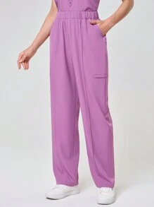 TaskEZ Women Solid Color Short Sleeve Top And Pants Scrub Uniform Set - Purple - View 5