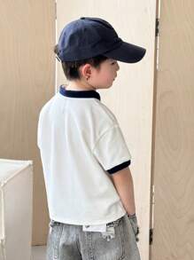 SHEIN 1 Pc Young Boy Casual Comfortable, Versatile Loose Fit Polo Shirt With Letter Print, Soft & Breathable, Suitable For Spring & Summer