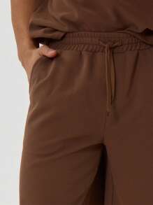 Musero Elasticated Drawstring Waistband Jersey Jogger Style Basic Shorts Autumn Capsule Wardrobe - Brown - View 5